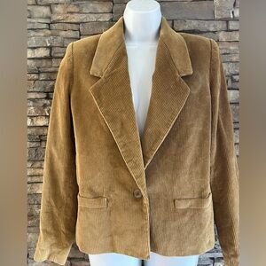 Sasson Vintage One  Button Cotton Corduroy Blazer Brown Pockets